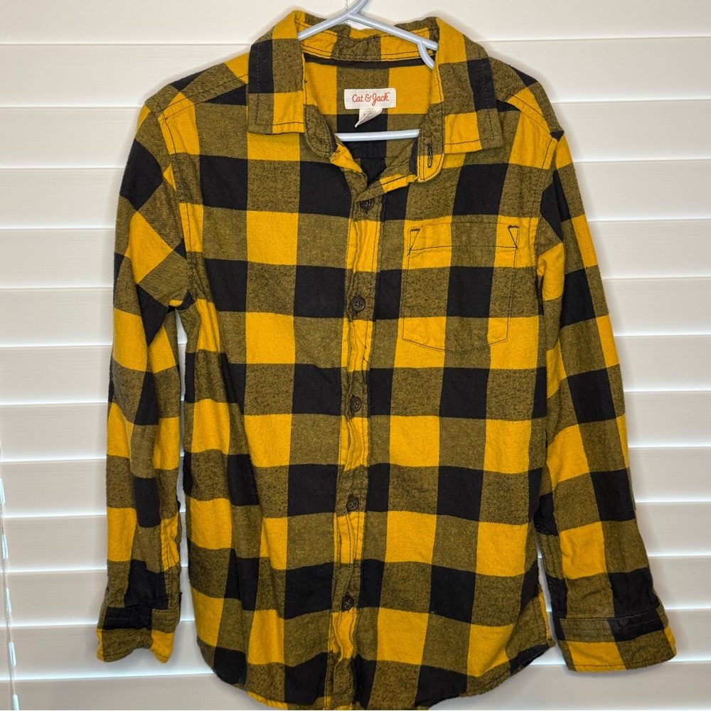 Cat & Jack Yellow and Black Plaid Button Down Shirt